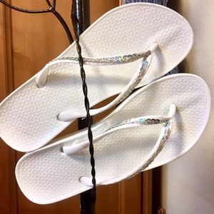 White Sequin Flip Flops